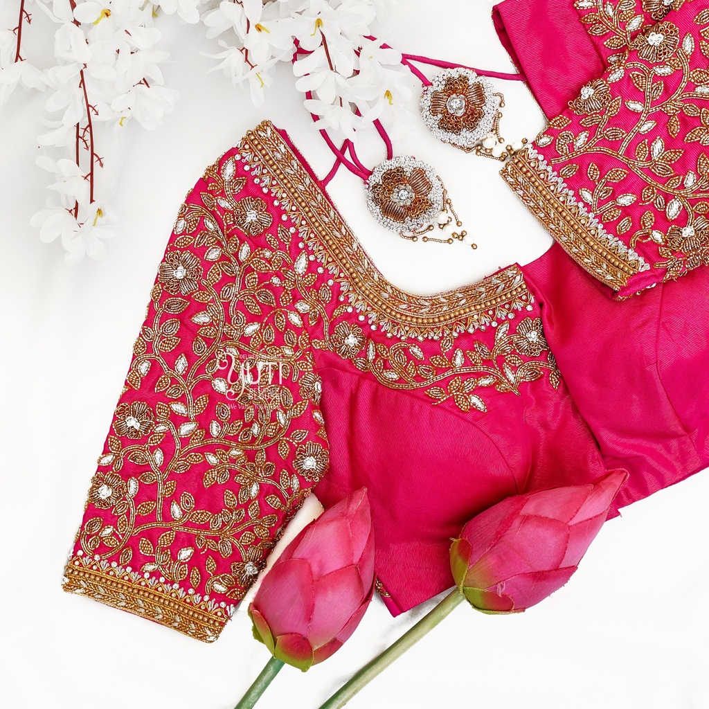 Pink Floral Designer blouse
