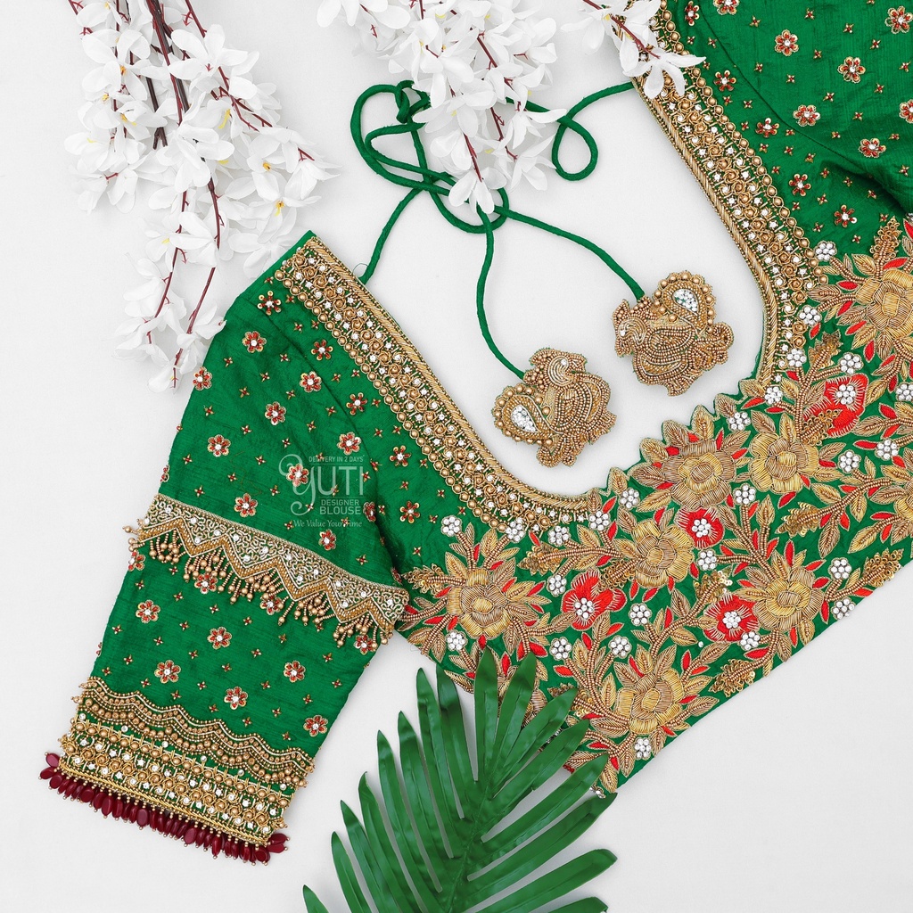 Green Zardosi Floral design