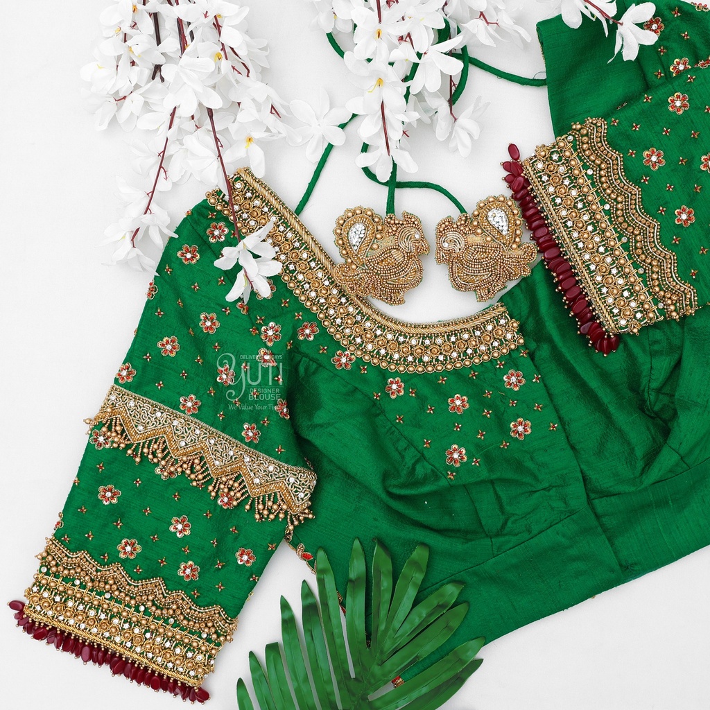 Green Zardosi Floral design