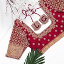 Red Zardosi checks design with Highlight