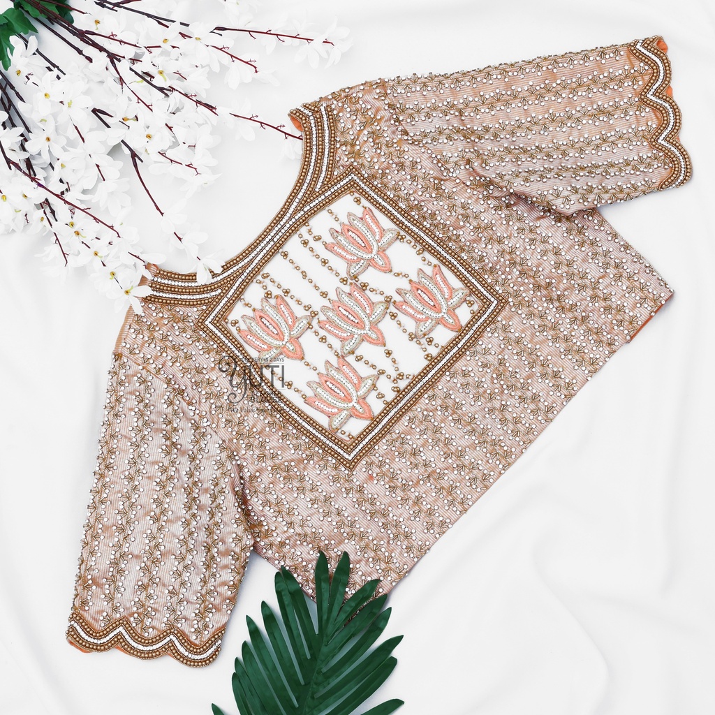 Peach Lines stones Designer blouse