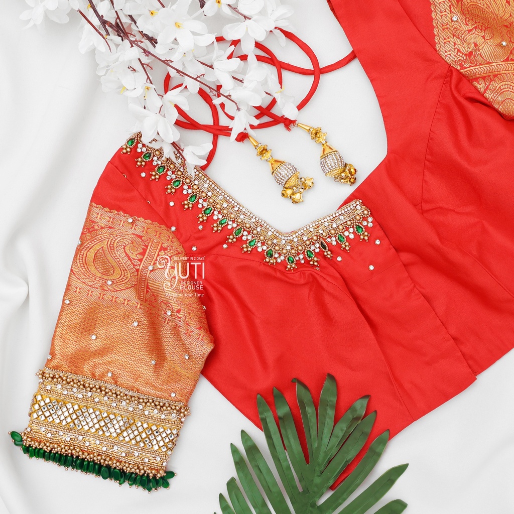 Red Kundan Design with Gem Hangings