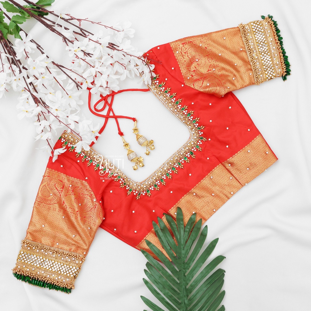 Red Kundan Design with Gem Hangings