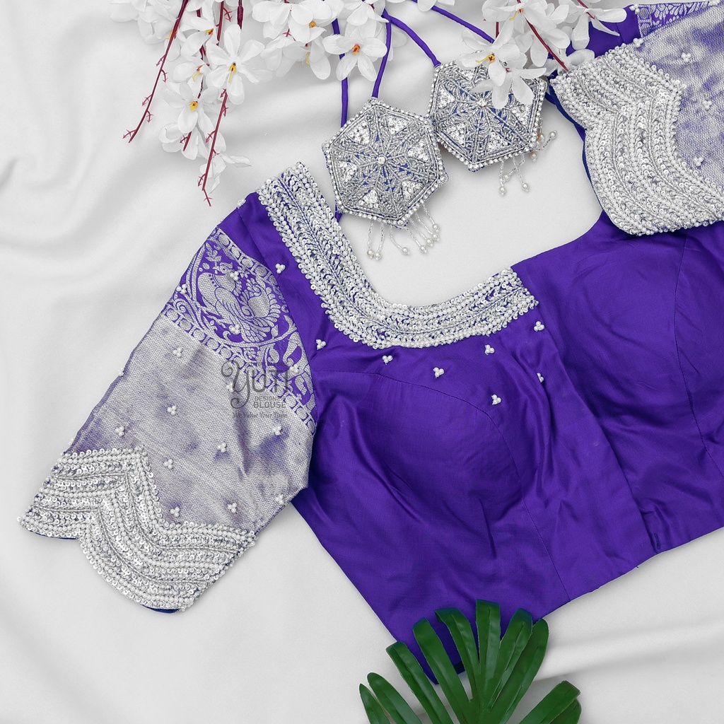 Blue with Pearl And Sequence Blouse