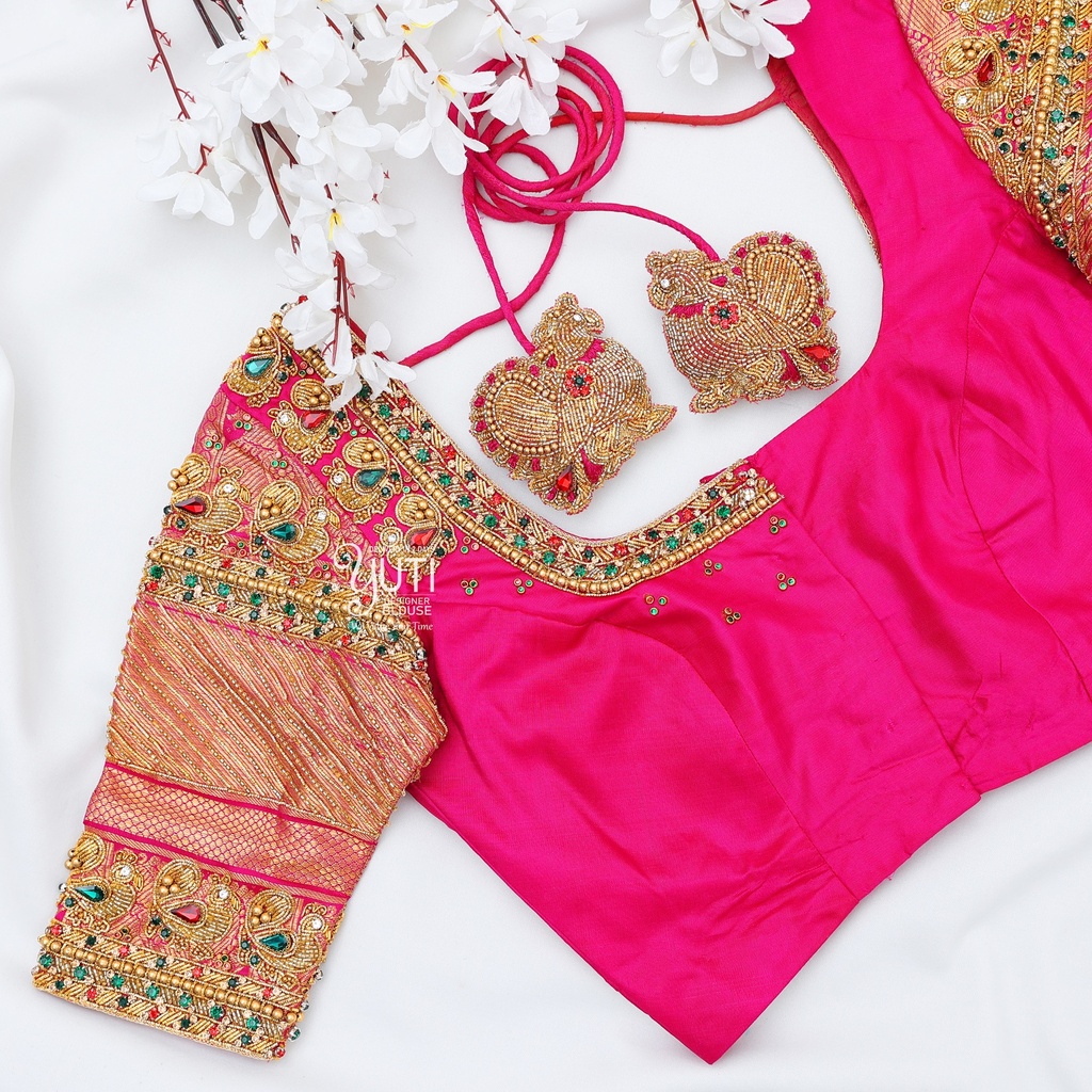 Pink peacock bridal blouse with Highlight
