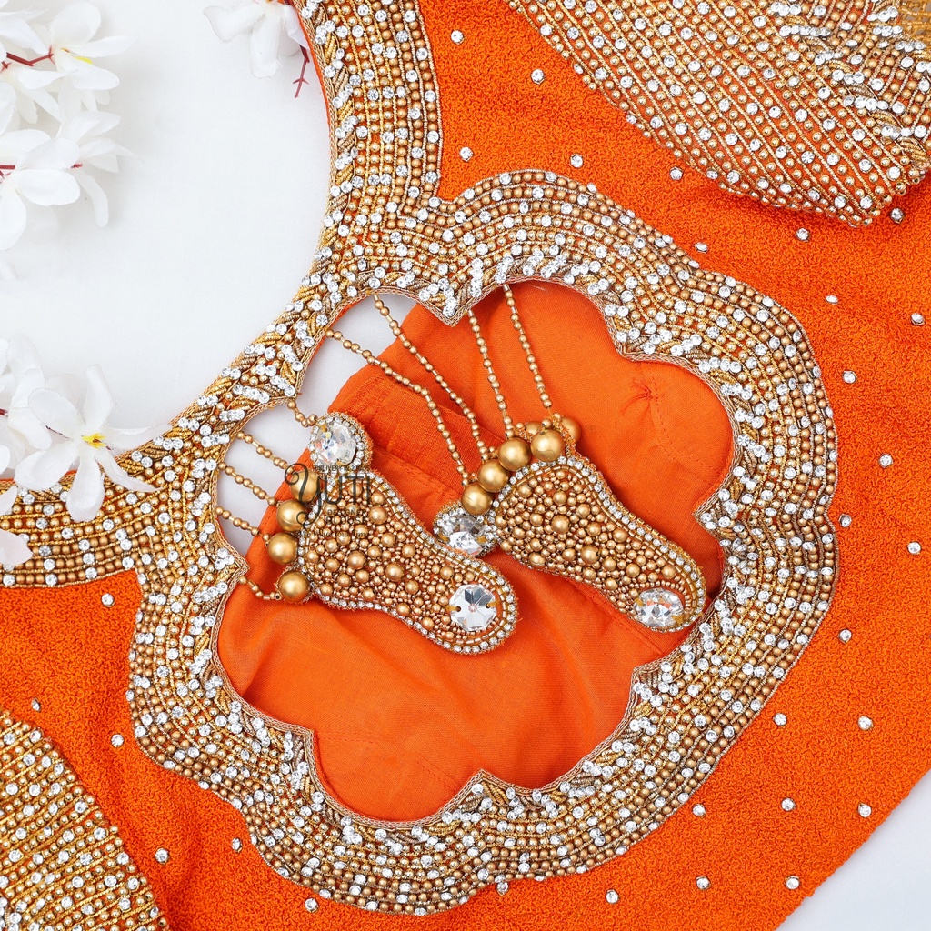 Orange Zircon stone blouse with Hangings