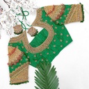 Green Navratna bridal blouse with gem hangings