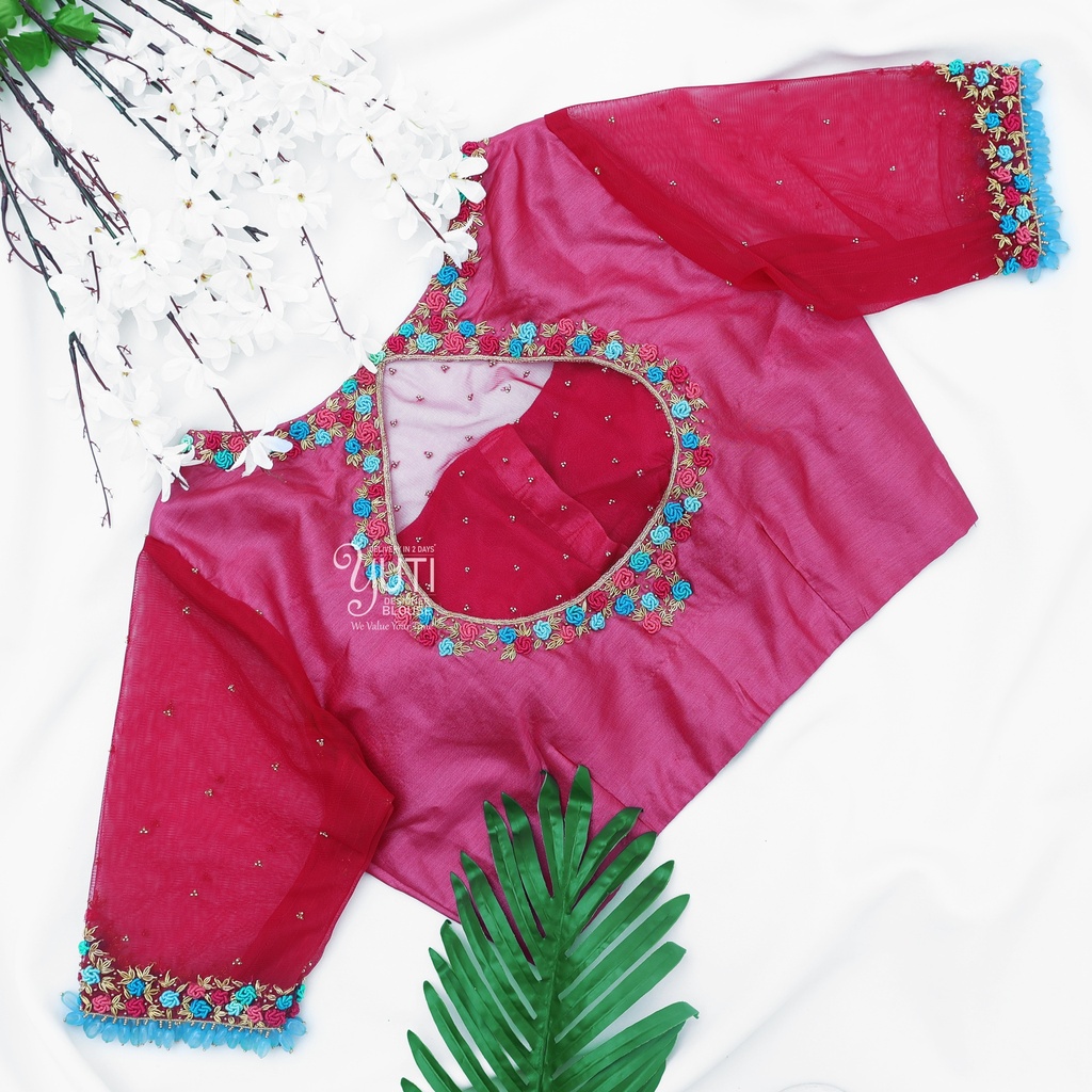 Pink Embossed floral design with gem hangings