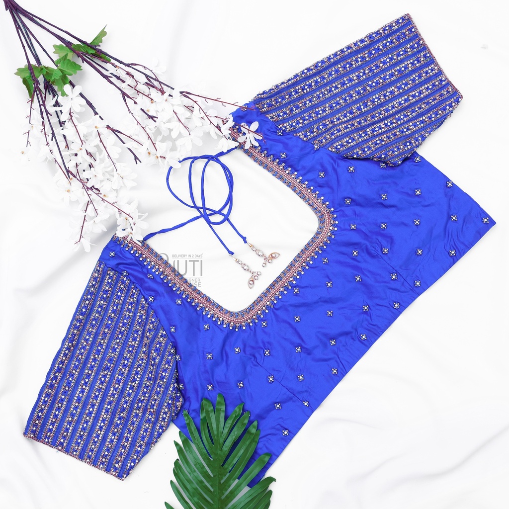 Blue Stripes with cutwork Design