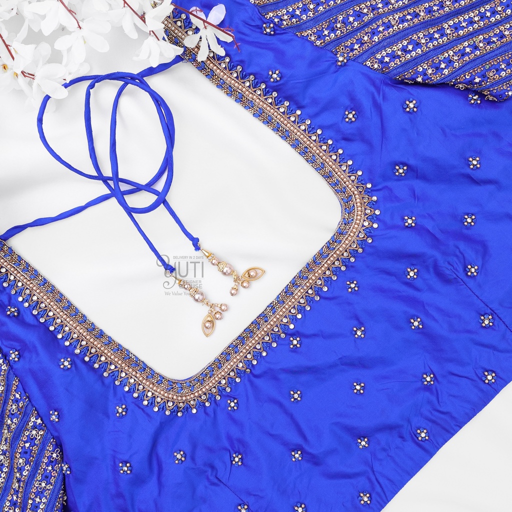 Blue Stripes with cutwork Design