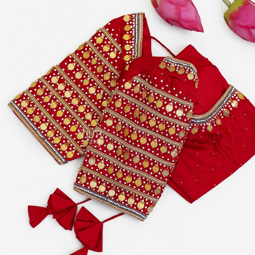 Red lakshmi coin bridal blouse