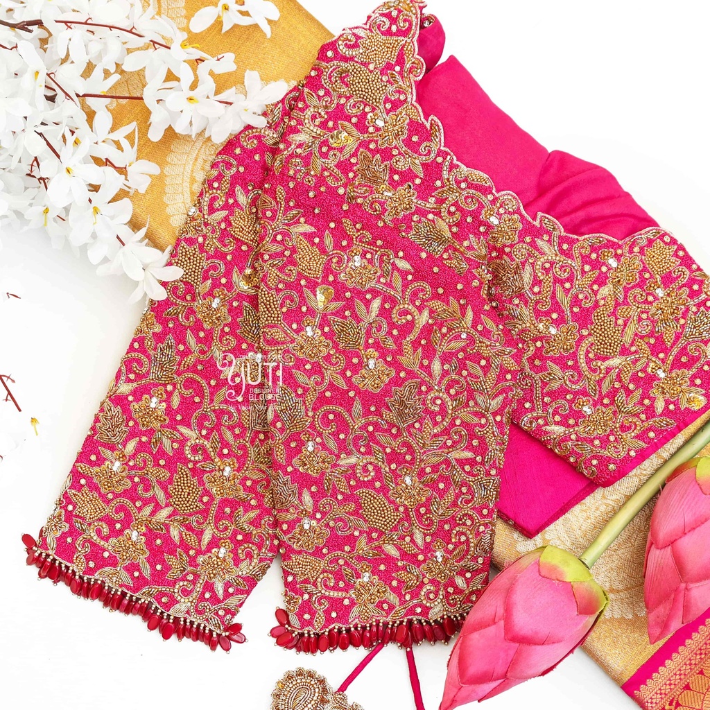 Pink floral bridal blouse