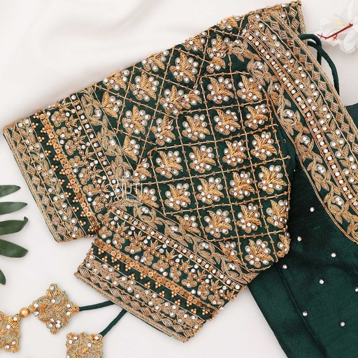 Green floral gemstone bridal blouse Yuti Designer Blouse