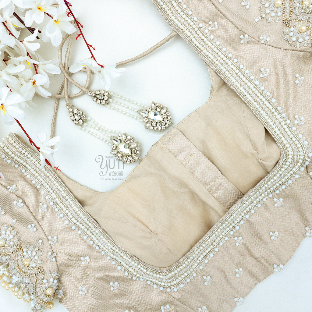 Beige Pearl and Crystal Blouse with scallop