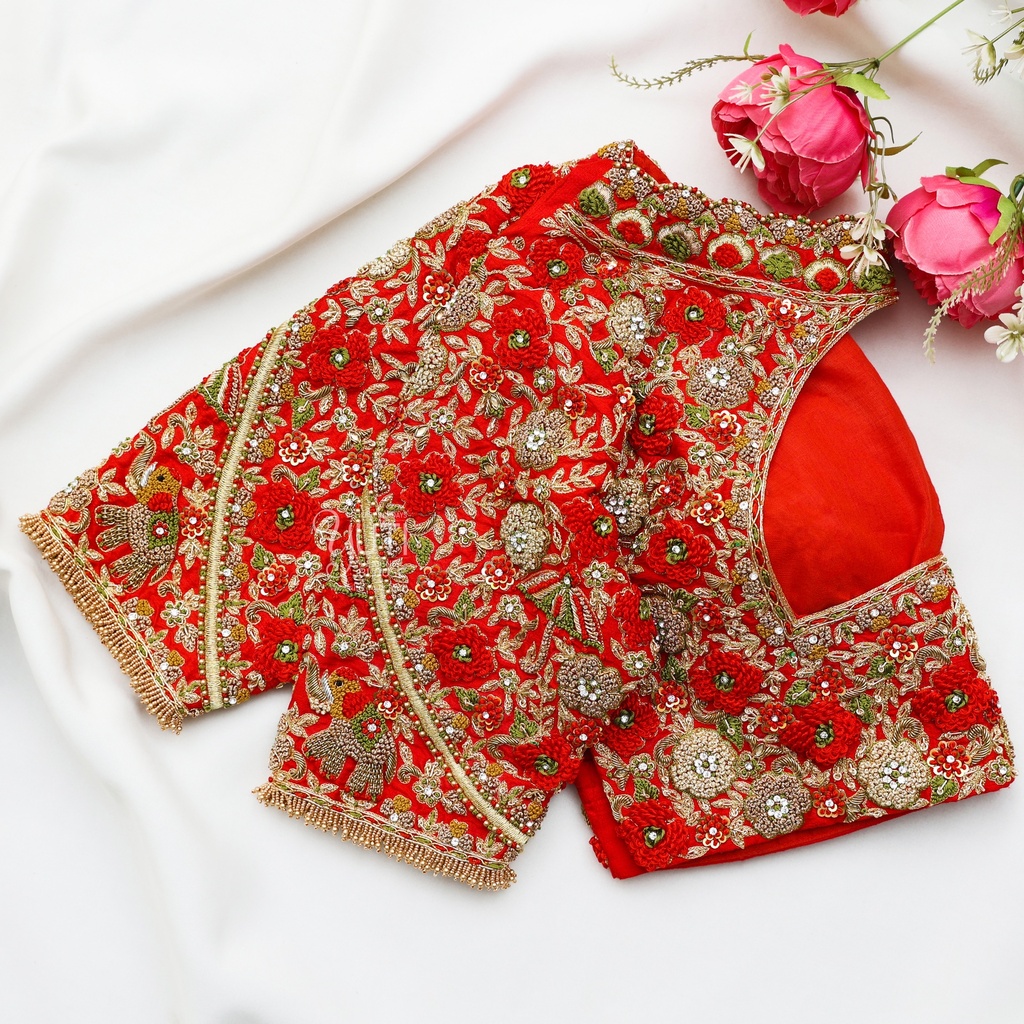 Red floral bridal blouse