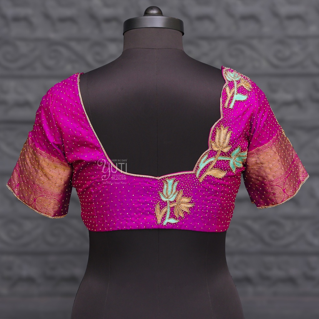 Pink Pattern Aari Work Bridal Blouse Design | SIZE 40 (adjustable up to 36 - 42)