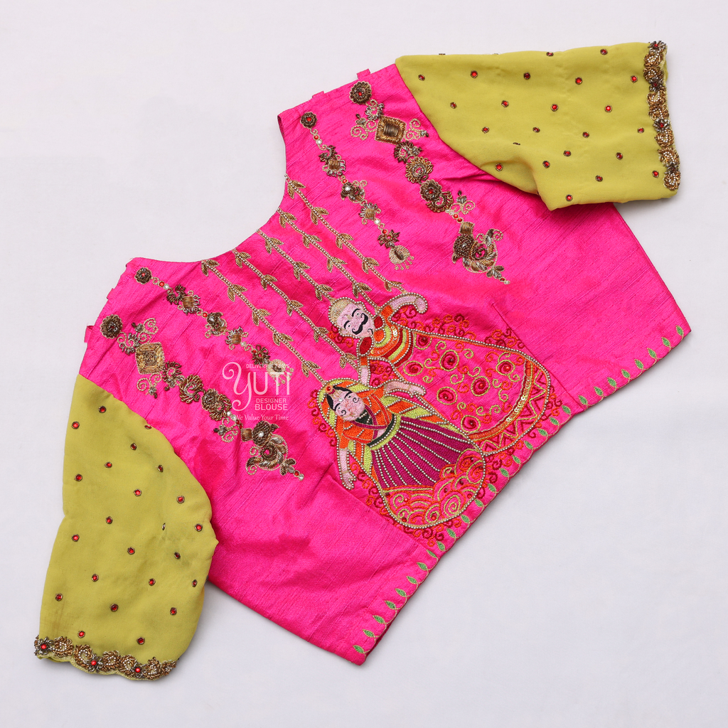 Pink With Green Shade Bridal Blouse | SIZE 36(adjustable up to 32- 38)