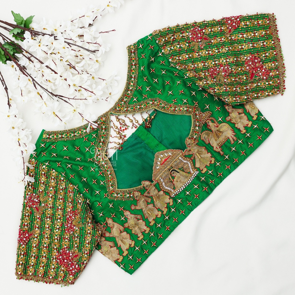 Traditional Green Pallakku Bridal Blouse