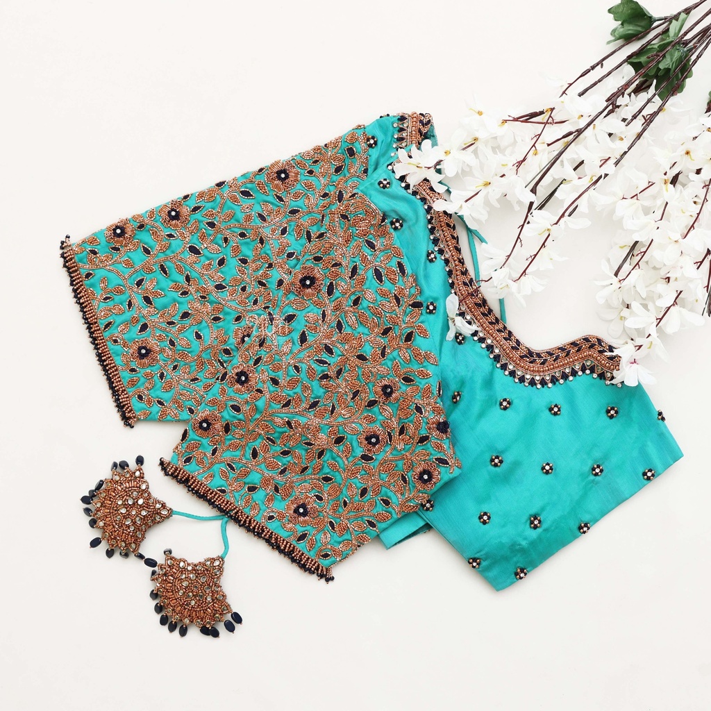 Medium Turquoise embroidery blouse