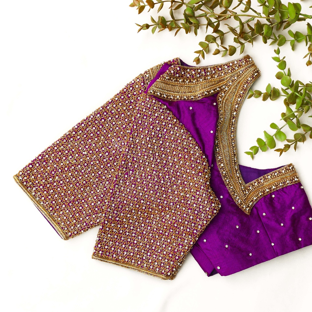 Introducing our exquisite Violet Eggplant embroidery blouse!
