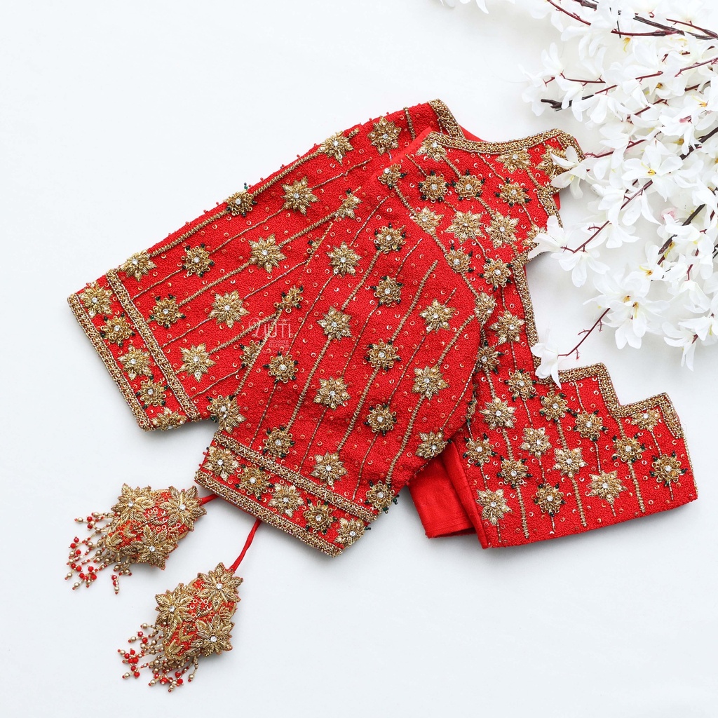Red color embroidery blouse