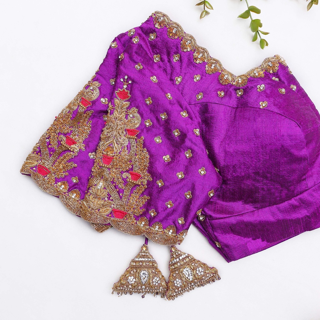 Royal Purple embroidery bridal blouse