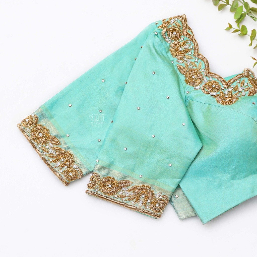 Tiffany Blue hand embroidery bridal blouse