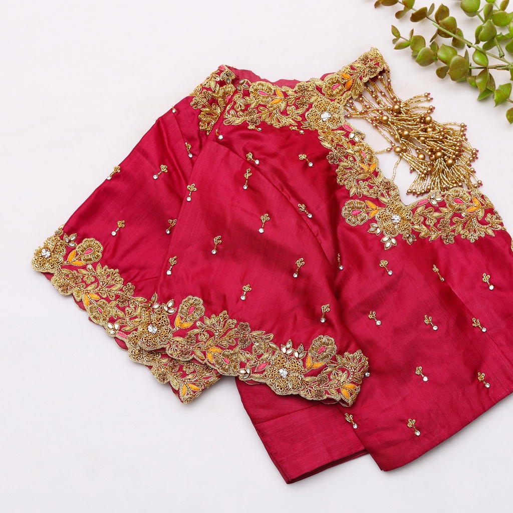 Red Wine embroidery bridal blouse