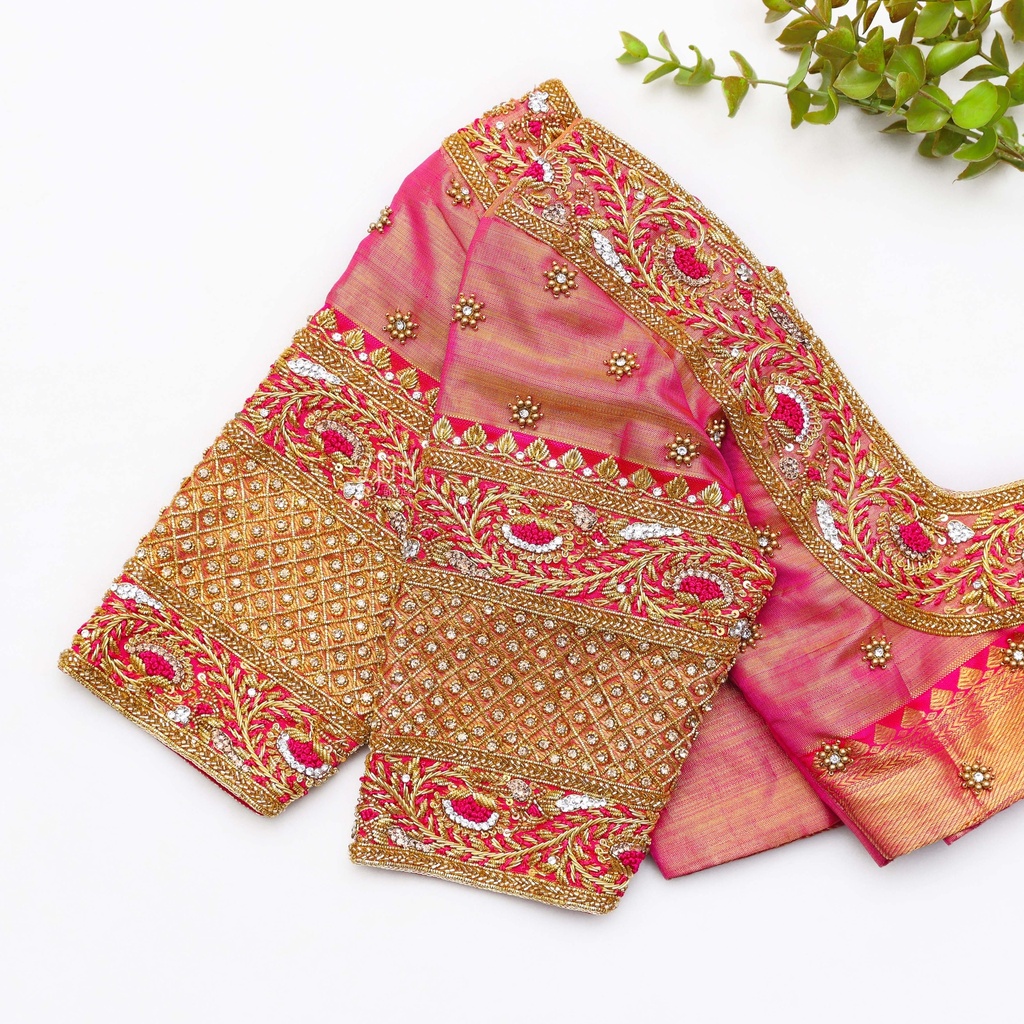 Dark Pink hand embroidery bridal blouse