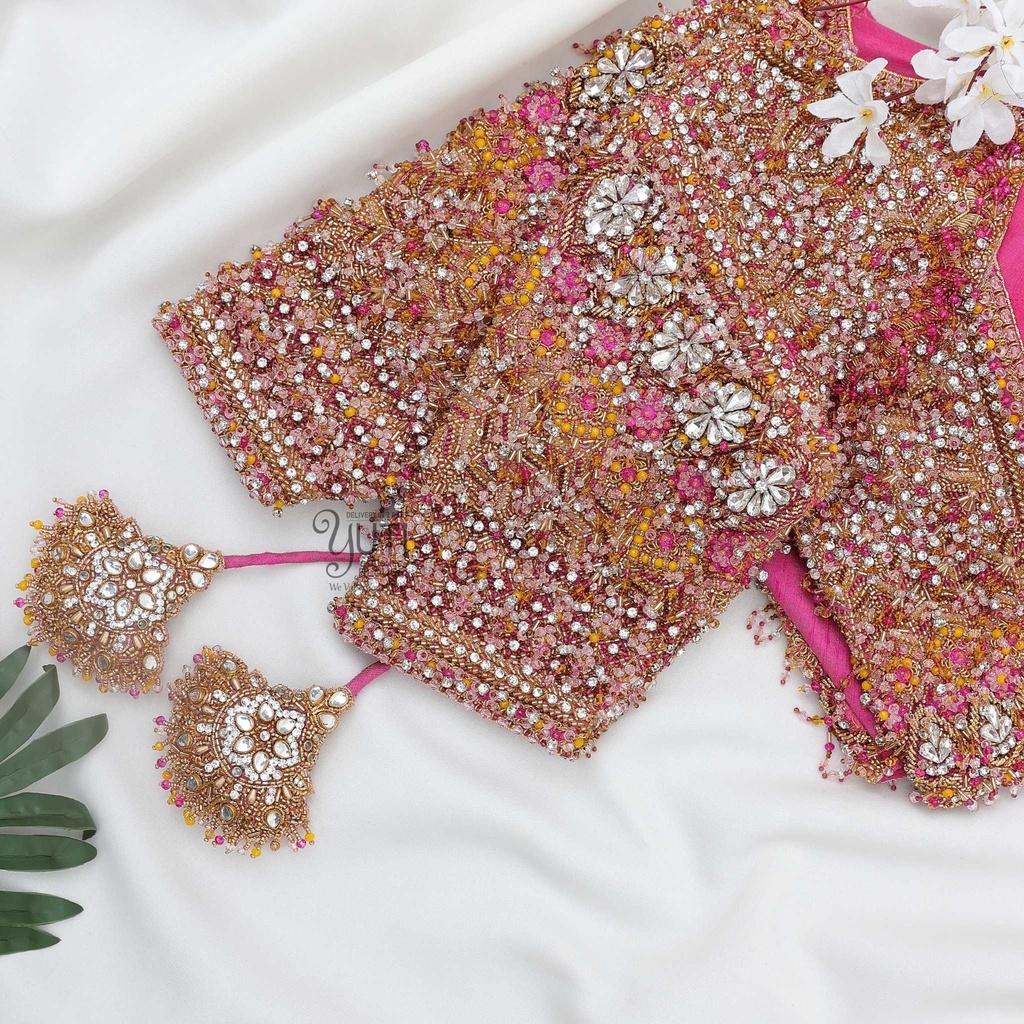Pink navratinaa crystal bridal blouse