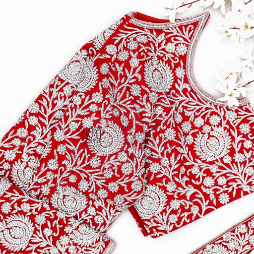 Red blouse with zaricone flower design