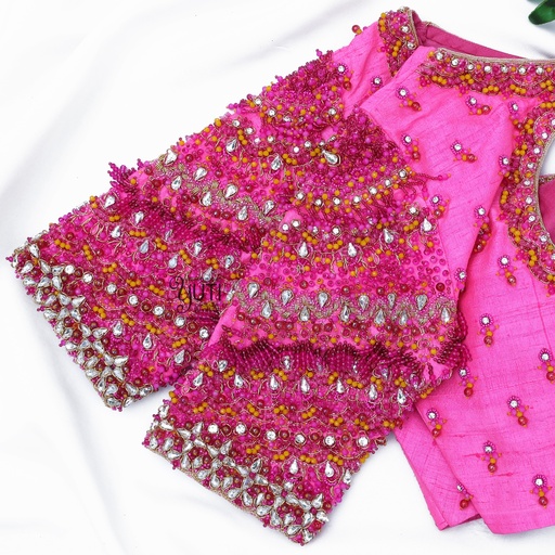 Pink Crystal Navratna bridal blouse