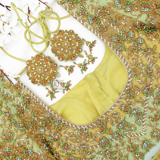 Yellow Navratinaa crystal hangings blouse