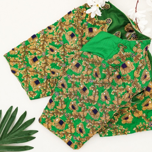 Green Peacock and elephant Blouse