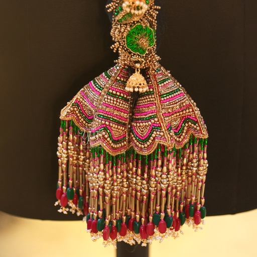 Pink and Green Kunjalam with crystal hangings