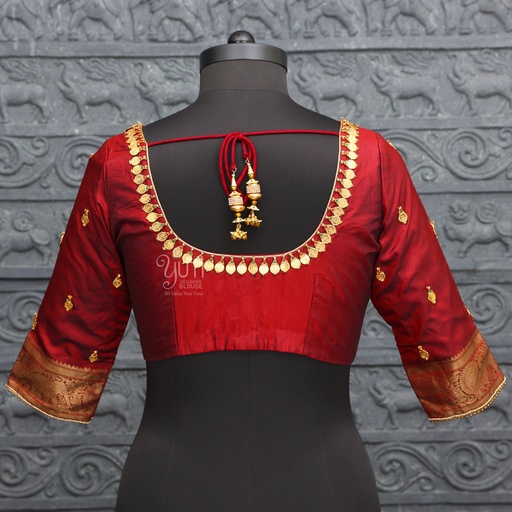 Aari Work Blouse Designs in Orangish Red SIZE 40 (adjustable up to 36 - 42)