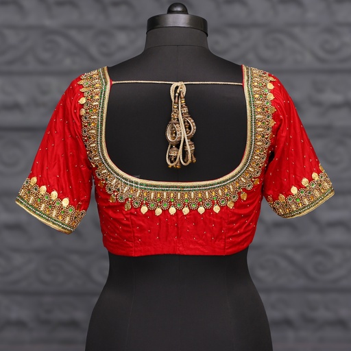 Aari Work Blouse Designs in Cherry Red  | SIZE 32 (adjustable up to 28- 34)