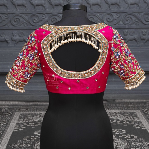 Ideal open neck pink embroidery bridal blouse