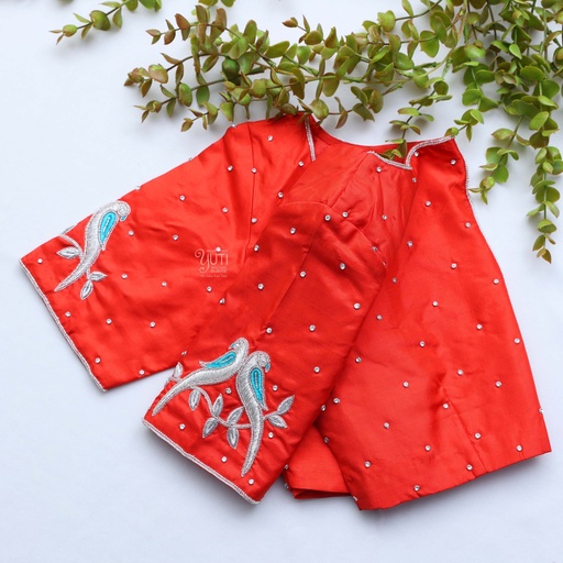 Bold and beautiful coral red embroidery blouse