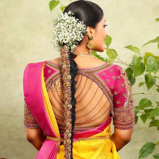 Stunning pink open back embroidery Bridal Blouse