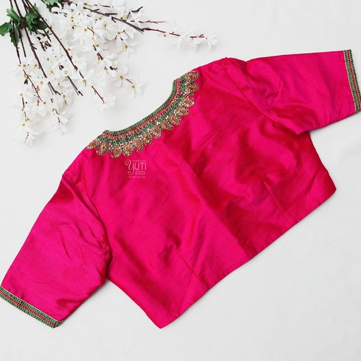 Stunning round neck pink color embroidery  bridal blouse.
