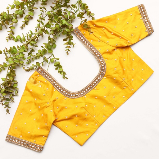 Exquisite yellow color bridal embroidery blouse