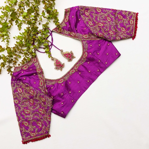 Stepping into married life with a touch of warmth Loving this beautiful purple bridal blouse
