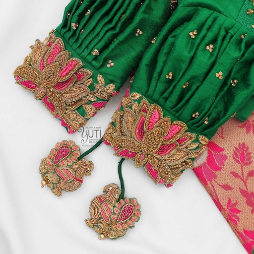 Green 3d lotus bridal blouse