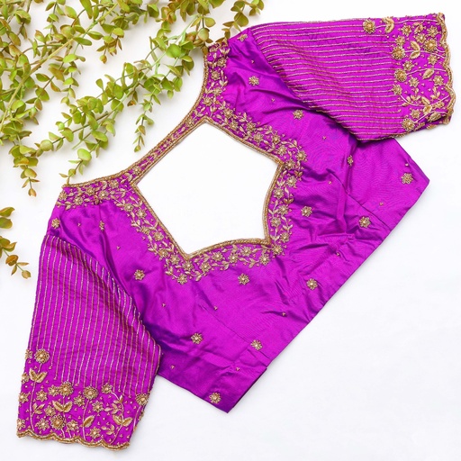 Purple blouse with gold thread work