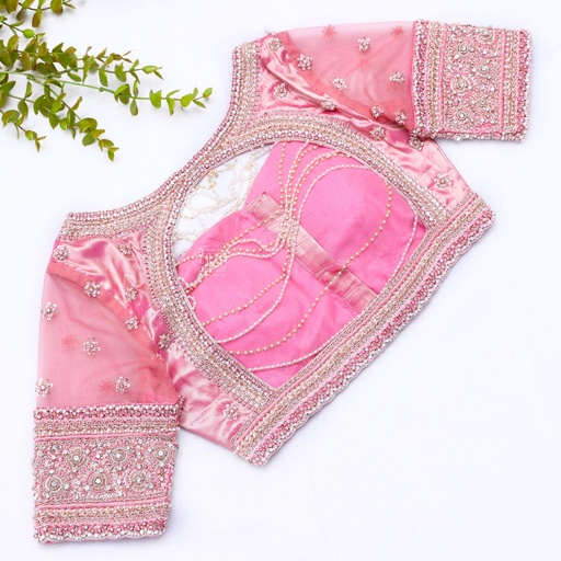 Bridal pink blouse with a warm white design