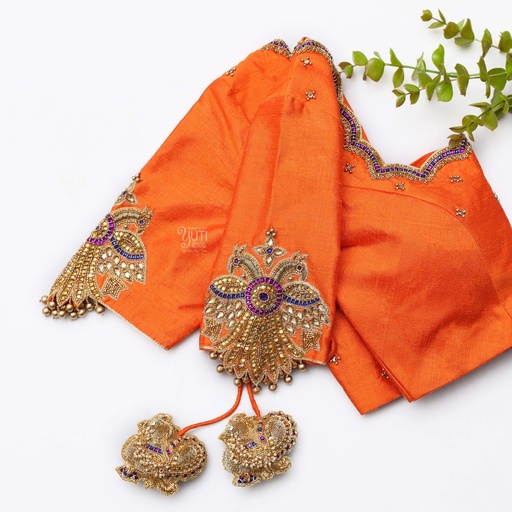 Orange embroidery bridal blouse
