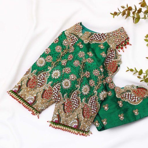 Introducing our exquisite Dark Spring Green Embroidery blouse