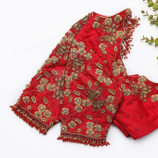 Fire Engine Red Embroidery bridal blouse