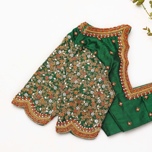 Green  hand embroidery bridal blouse